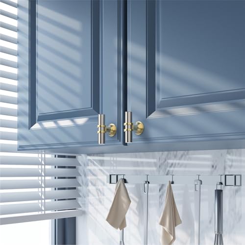 Amerdeco 10 Pack Brushed Satin Nickel and Gold Cabinet Knobs 2 Inch T Bar Cabinet Pulls Kitchen Cabinet Handles Cabinets Hardware Drawer Pulls ZH0058 - color: Gold+Brushed Satin Nickel, size: 2"/51MM
