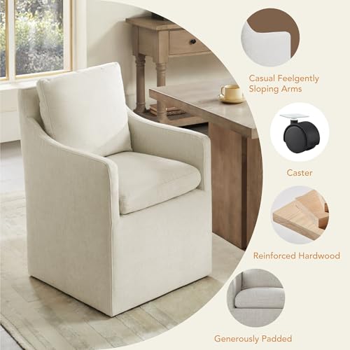 KISLOT Upholstered Dining Chairs with Casters, No Assembly Modern Accent Armchair with Rollers for Dining Room, Bedroom, Living Room, Reading Room, Already Assembled, Beige, 2 Box - color: Beige, size: Set of 2 (2 BOX)