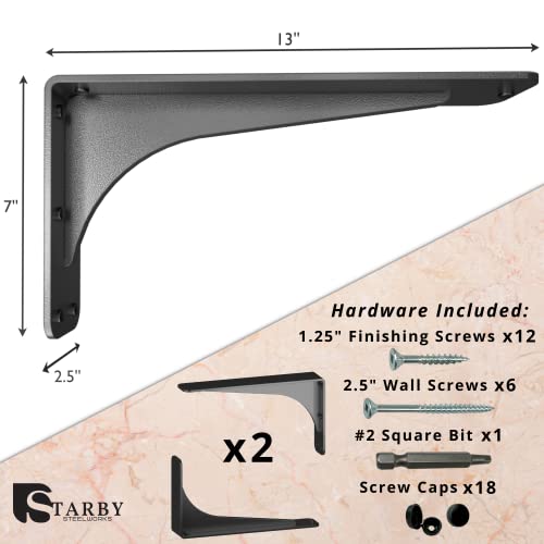 Starby Gladiator Series Solid Heavy Duty Welded 500 Lb Low Profile Granite Countertop Support Shelf Brackets Floating Shelf Discrete Slim 500 LB Capacity (2 Pack) (7" x 13" x 2.5") - size: 7" x 13" x 2.5"