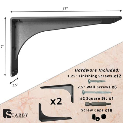 Starby Gladiator Series Solid Heavy Duty Welded 500 Lb Low Profile Granite Countertop Support Shelf Brackets Floating Shelf Discrete Slim 500 LB Capacity (2 Pack) (7" x 13" x 2.5") - size: 7" x 13" x 2.5"