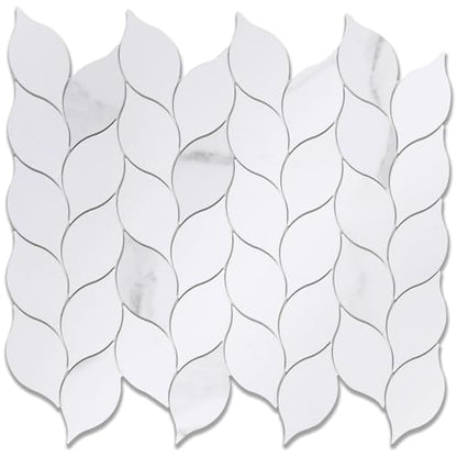 Tilingview 10-Sheet Peel and Stick Backsplash Tile for Kitchen, Self-Adhesive Mosaic Glossy Leaf Stick on Wall Tile with Gaps (Calacatta White) - color: Leaf Gaps Calacatta White