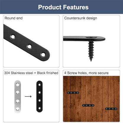 24Pcs Black Stainless Steel Flat Brace Mending Plates, Sturdy Metal Repair Fixing Joining Brackets for Wood Furniture with Screws - size: 24 Pack