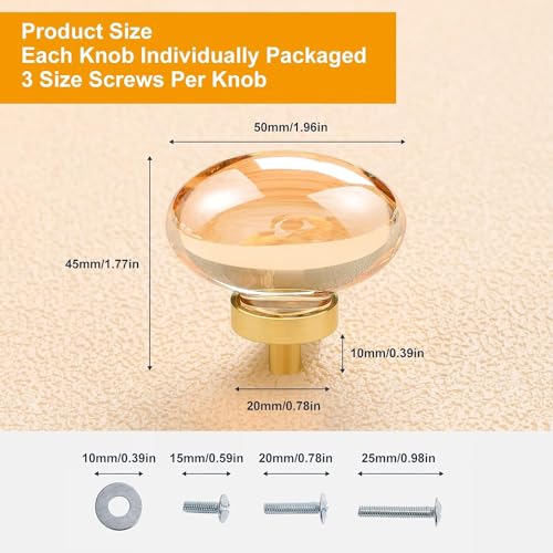 16 Pack Gold Champagne Crystal Cabinet Knobs, Oval Glass Knobs for Dresser Drawers, Brass Furniture Hardware Pulls - color: Champagne Crystals+Gold Base, size: 16 Pack