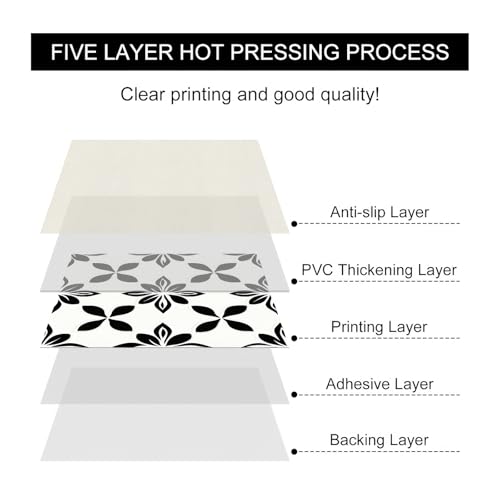 HOMETITUTE Modern Black White Petal Peel Stick Floor 12x12 Vinyl - color: Black#7
