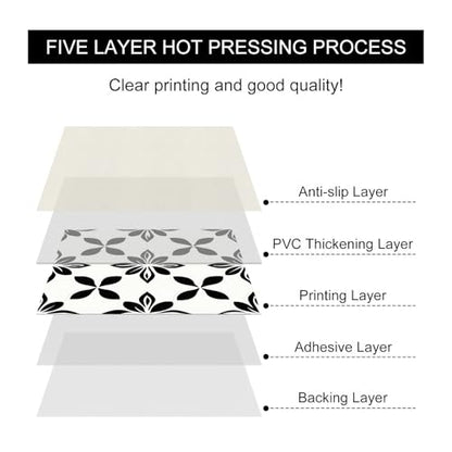 HOMETITUTE Modern Black White Petal Peel Stick Floor 12x12 Vinyl - color: Black#7