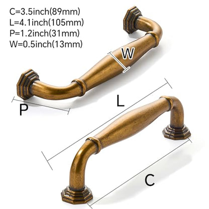 2 Pack 3-1/2 Inch Hole Center Antique Brass Heavy Duty Solid Cabinet pulls Ideal for Dressers, Bathroom, cabinets, and Kitchens cabinets. - color: Antique Brass, size: 3-1/2 Inch Hole Center, style: 2 Pack