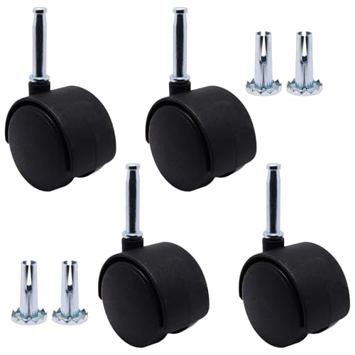 Plastic Casters Set of 4, M8 Grip Neck Stem Caster Wheels 2 inch, Black Nylon Swivel Caster Wheels Replacement for Furniture, Office Chair, Table, Cabinet, Shelf - style: 2 Inch-M8 Grip Neck Stem