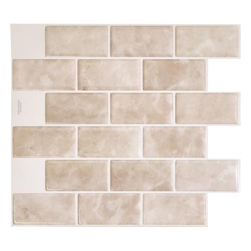 Smart Tiles Peel and Stick backsplash, Subway Latte Beige, 10.95"x9.7" - color: Latte Beige