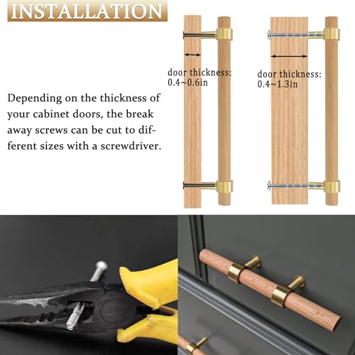 Adjustable Drawer Pulls Natural Wood and Brass Cabinet Handles for Kitchen Cupboard Closet,4Set Boho Wood and Gold Dresser Knob Unfinished DIY Brushed Brass Base 7~9.5 Inch 4Pack - size: 7~9.5 Inch 4Pack