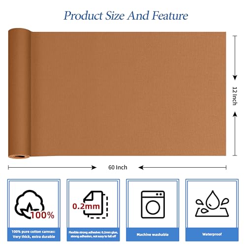 KING MOUNTAIN Canvas Iron on Patch,12"×60",Waterproof 100% Cotton Fabric Repair Patch,Used for Various Sofa,Tent,Clothes,Seats,Suitcases (Brown,Waterproof) - color: Brown, size: Canvas-12x60