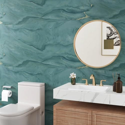 Wallercity Matte Teal Marble Peel and Stick Countertop Contact Paper - color: Matte Blue/Green, size: 24" x 315"