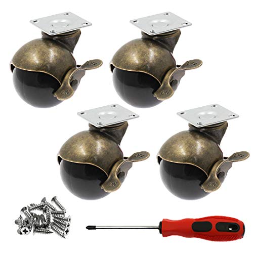 Luomorgo 2 inch Vintage Ball Caster Wheels with Brake, Set of 4 - size: 2 Inch