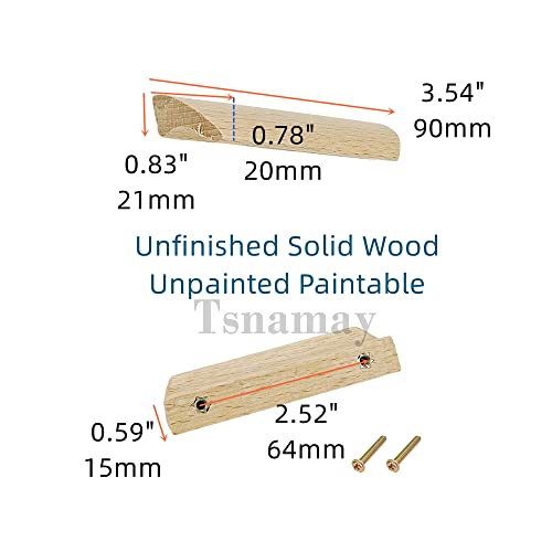 10Pcs Unfinished Wood Solid Furniture Pulls Handles for Drawer - size: 2.52"/64mm