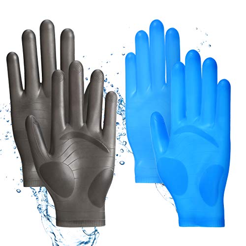 Patelai 2 Pairs Epoxy Silicone Gloves for Resin Reusable, Black, Blue