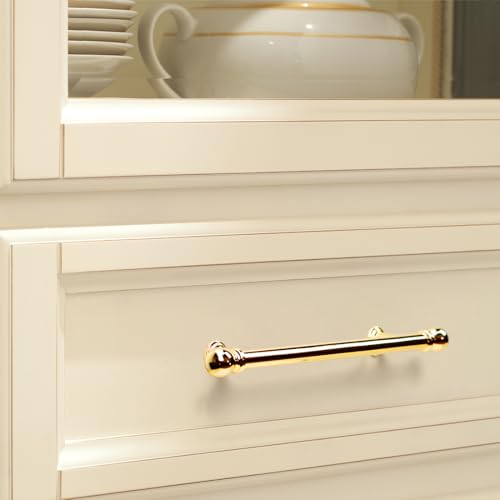 YAGU 6 Pack Polished Brass Cabinet Handles 5 Inch(128mm) Hole Center Polished Gold Kitchen Drawer Pulls Furniture Hardware for Dresser Bathroom Cupboard Wardrobe Closet Vanity - color: Polished Brass, size: 6 Pack, style: 5''/128MM Hole Center