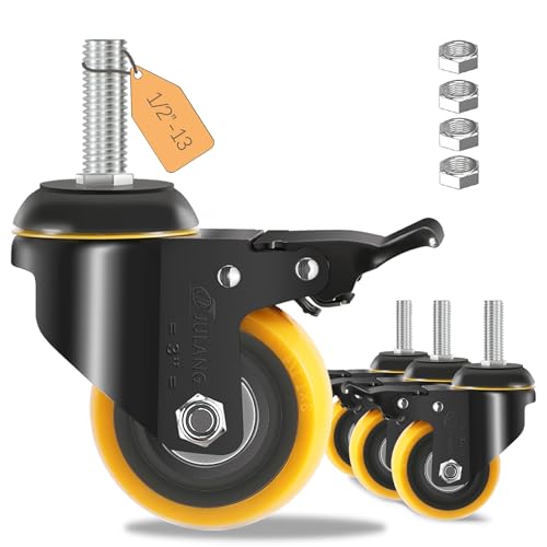 3 Inch Stem Caster Wheels 1/2" Threaded Casters Set of 4 Heavy Duty - color: orange, size: 3in (1/2"-13)