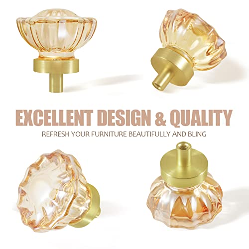 4 Pack Glass Cabinet Knobs and Pulls, Round Champagne Crystal Knobs for - color: Champagne Crystal and Satin Brass Base, size: 4 Pack (36mm)
