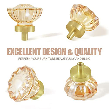 4 Pack Glass Cabinet Knobs and Pulls, Round Champagne Crystal Knobs for - color: Champagne Crystal and Satin Brass Base, size: 4 Pack (36mm)