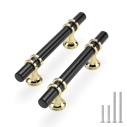 Rergy 10 Pack 3 Inch Hole Center Black and Gold Cabinet Handles - color: Black&Gold, size: 3in Hole Center(76mm)