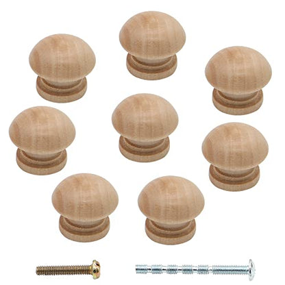 Wood Drawer Knobs, 1 Inch, Mushroom Shape, 8PCS - color: Unfinished, size: 1"/(8pcs)