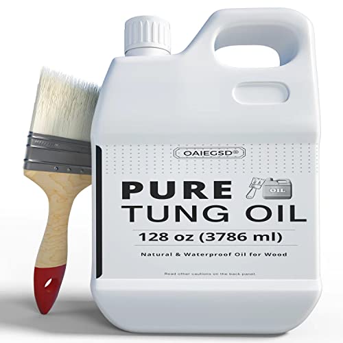 128oz 100% Pure Tung Oil with Brush, Food Safe Waterproof Low Odor - size: 128 Fl Oz