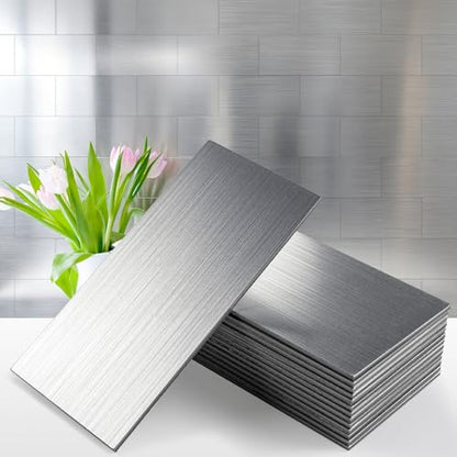 Vamos Tile 100-Pack Peel and Stick Backsplash Tile,3" x 6" Subway Tile - color: Brushed Stainless