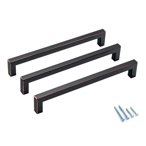 30 Pack Oil Rubbed Bronze Cabinet Pulls 8 Inch Drawer Handles Square Cupboard Handles Bronze Modern Stainless Steel Kitchen Cabinet Handles and Pulls - color: Oil Rubbed Bronze, size: 8 inch hole center (203mm)