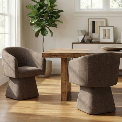 VKNOW Upholstered Swivel Dining Chairs Set of 4 with Barrel Back and Arm - color: Dark Brown
