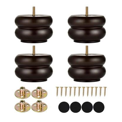 Michanco 3 Inch/ 7CM Round Furniture Legs Replacement Couch Sofa Legs Set of 4 Chunky Bun Feet for Furniture Wood Legs Mid Century Predrilled M8 Bolt - color: 7cm Espresso