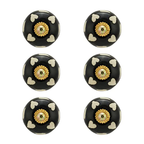 Dresser Knobs - Countryside Handmade Ceramic Drawer Handle Kitchen Cabinets Cupboard Wardrobe Pulls Farmhouse Boho Furniture Hardware - Black Heart - Pack of 4 - color: Black Heart