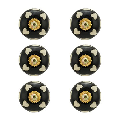 Dresser Knobs - Countryside Handmade Ceramic Drawer Handle Kitchen Cabinets Cupboard Wardrobe Pulls Farmhouse Boho Furniture Hardware - Black Heart - Pack of 4 - color: Black Heart