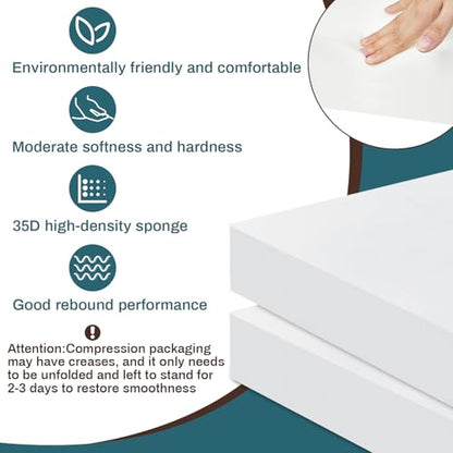Frienda 2 Pack 6" x 20" x 20" Upholstery High Density Foam Square White - color: White, size: 6" X 20" X 20", style: Square