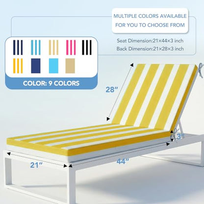 L'AGRATY Chaise Lounge Chair Waterproof Cushion Set of 2 Outdoor for Pool - color: Yellow White