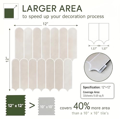 Peel and Stick Backsplash Tile, 10 Sheets 12''x12'' Kitchen Tiles - color: Beige Brown