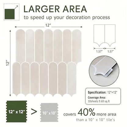 Peel and Stick Backsplash Tile, 10 Sheets 12''x12'' Kitchen Tiles - color: Beige Brown