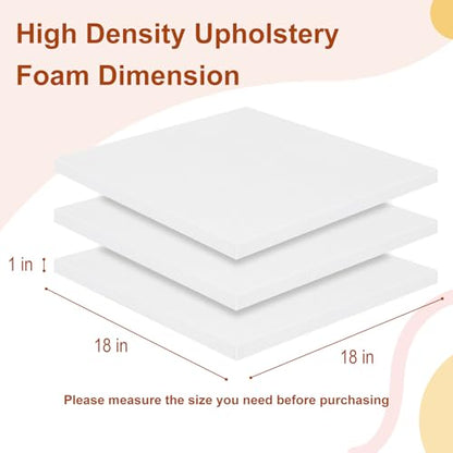 High Density Upholstery Foam 1" X 18" X 18", 3PCS Couch Cushion Replacement - size: 1" X 18" X 18"
