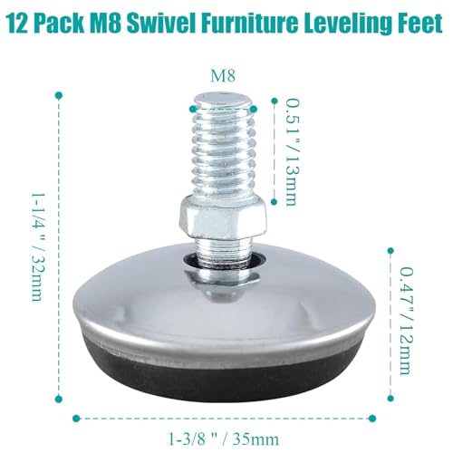 Bivethoi M8 Furniture Leveling Feet, 1-9/16 Inch OD, 12 Pack - size: M8 (1-9/16 inch)