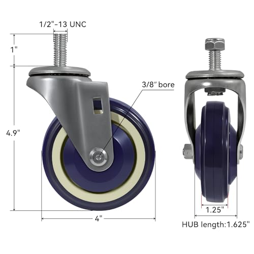 4'' Shopping Cart Wheels Replacement Kit, Polyurethane Threaded Stem Casters Set of 4 Wheels for Cart Furniture Supermarket Grocery Retail Stores - style: 4 inch Navy