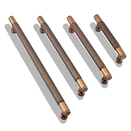 10 Pack Antique Brass Knurled Cabinet Pulls 5 Inch(128mm) Kitchen Cabinet Handles Cabinet Hardware for Drawer Pulls - color: Antique Brass, size: 5" Hole Center
