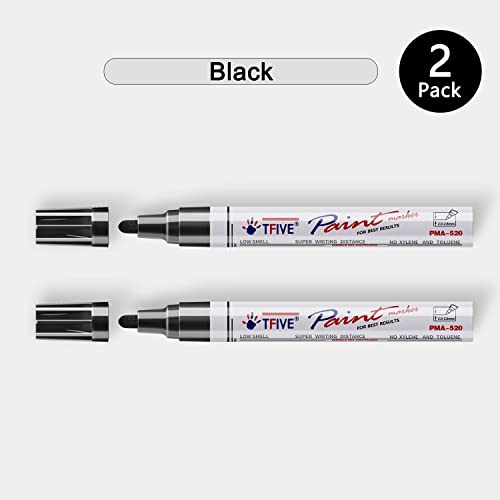 TFIVE Black Permanent Markers Paint Pens, 2 Pack Oil Based Paint Markers - color: Black