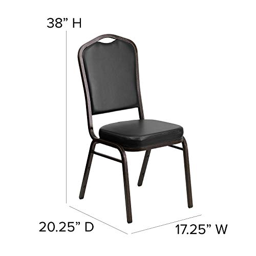 EMMA + OLIVER Black Vinyl Crown Back Stacking Banquet Chair - color: Black Vinyl/Gold Vein Frame