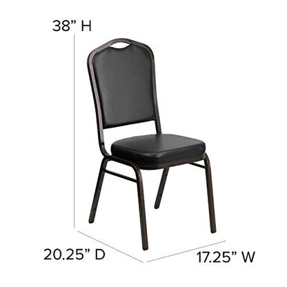 EMMA + OLIVER Black Vinyl Crown Back Stacking Banquet Chair - color: Black Vinyl/Gold Vein Frame