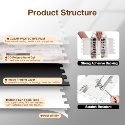 Peel and Stick Backsplash Tile Waterproof Removable PVC Wall Sticker 3D Faux Stone Marble Brick White Accent Panels (Polished Eurasia Silver - Gray, 40 Tiles - 18 sq. ft. (1.68 m²)) - color: Polished Eurasia Silver - Gray, size: 40 Tiles - 18 sq. ft. (1.6