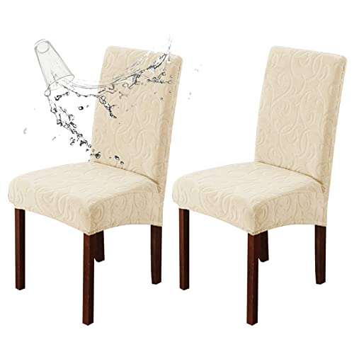 Waterproof Dining Room Chair Covers, Stretch Parsons Chair Slipcovers - color: Flower Pattern-beige, size: Regular-2 Pack