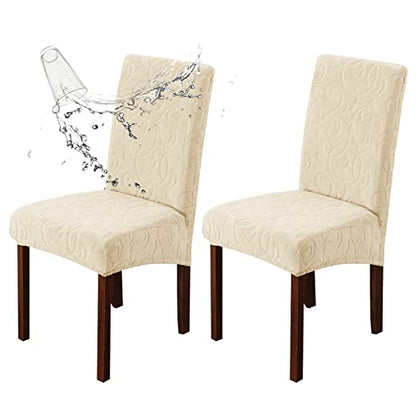 Waterproof Dining Room Chair Covers, Stretch Parsons Chair Slipcovers - color: Flower Pattern-beige, size: Regular-2 Pack