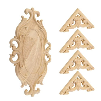 Antrader 10.24x5.51in Wood Carved Onlay Applique with 4Pcs Cornered Decals - style: Style 3 with Cornered Decals
