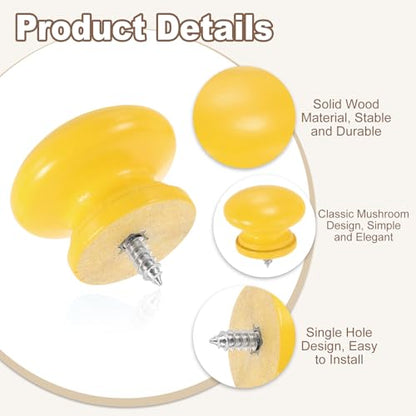 uxcell 8Pcs Round Wood Drawer Knob, 1.26" x 0.98" Self-Tapping Solid Wood Handle Round Cabinet Knob Mushroom Shape Wooden Knobs for Furniture Dresser Wardrobe, Yellow - color: Yellow, size: 1.26" x 0.98"