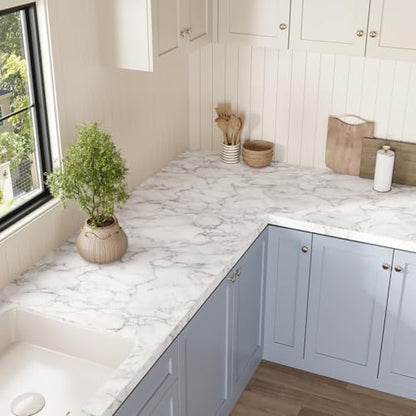White and Grey Marble Contact Paper Thick 15.7''x315'' - size: 15.7" x 315"
