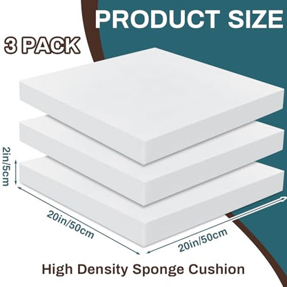 Frienda 3 Pack 2" x 20" x 20" Upholstery High Density Foam Cushion - size: 2 x 20 x 20 Inch