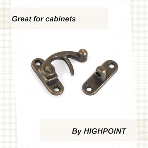 Highpoint Hook Latch Small Antique Brass 1-Piece with Screws - size: 1-3/8" tall and 1-1/8" wide Antique Brass